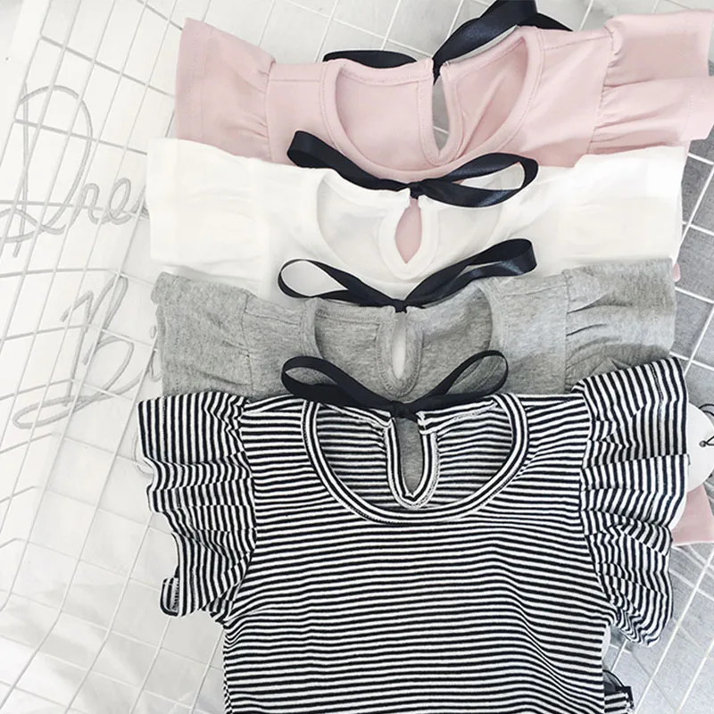 Летняя симпатичная футболка для маленьких девочек Футболка с рукавами рюшами