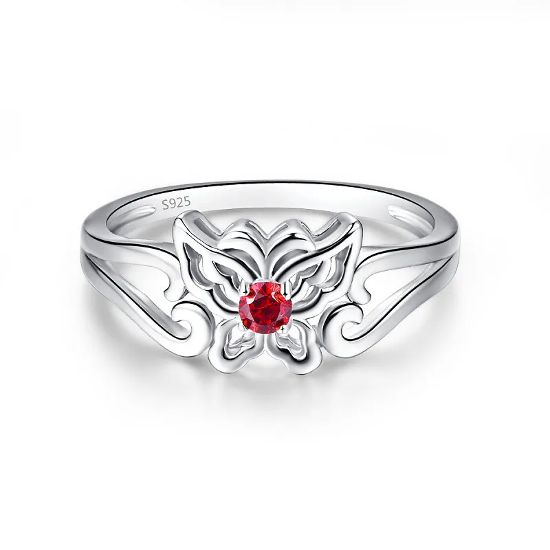 Кольца полые бабочка красный камень кристалл CZ Кольцо для женщин романтичное