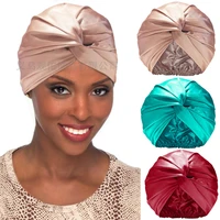 european american imitation silk nightcap cross twist hat headscarf cap lady household long hair headscarf hair protection cap