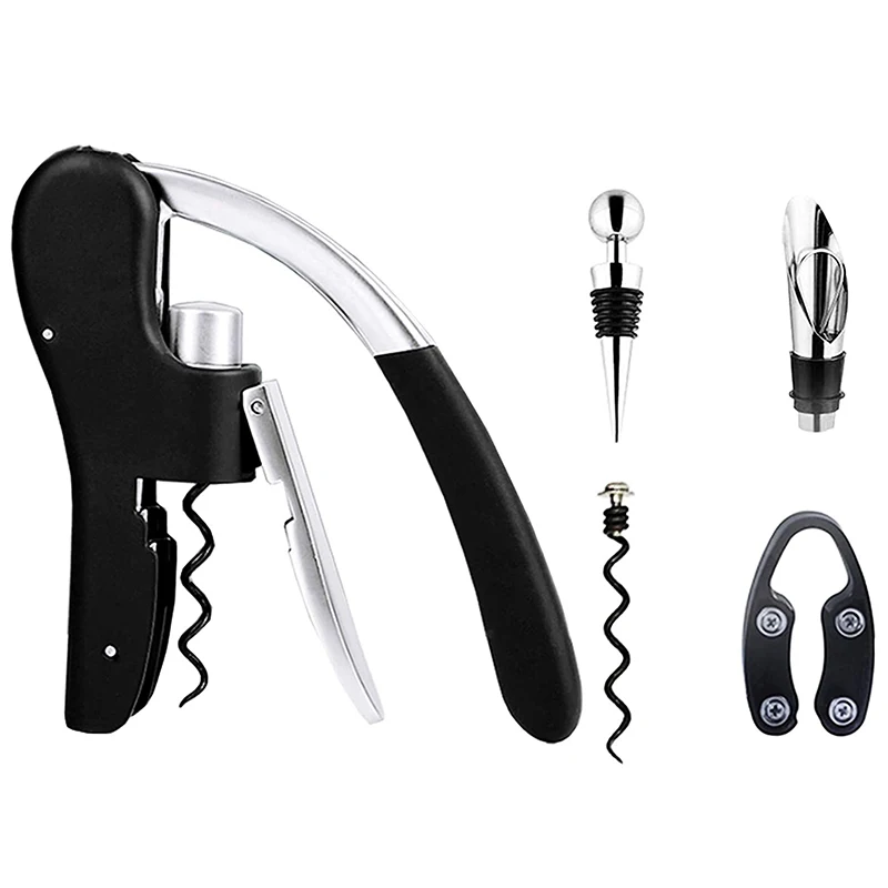 

Wine Bottle Opener Kit- Steel Wine Corkscrew Set With Foil Cutter, Pour Wine Device, Vacuum Wine Stopper And Spiral