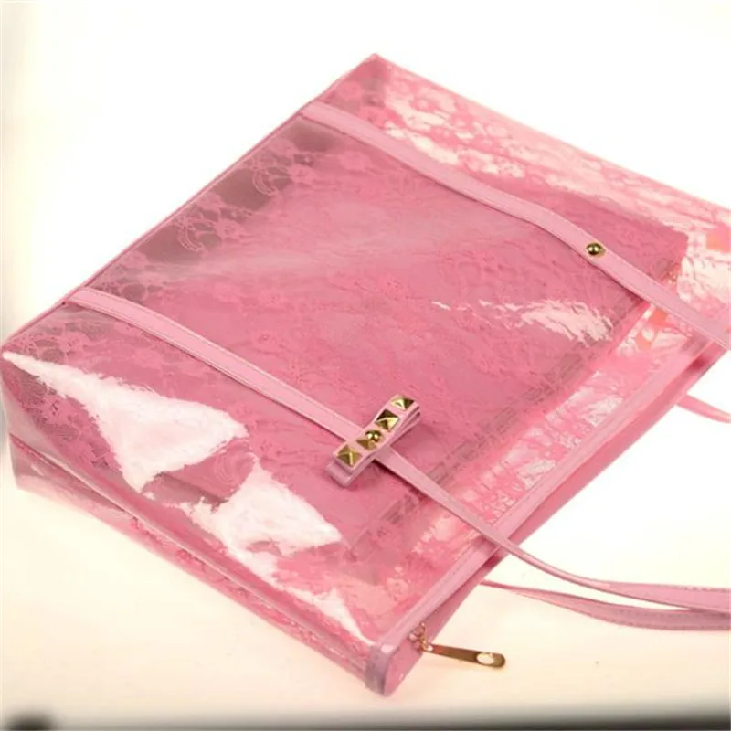 

Lace PVC Women Bag Summer Bag Beach Bag Shoulder Bag Fashion Handbag Plastic Clear Bag Big Transparent Bag white pink black