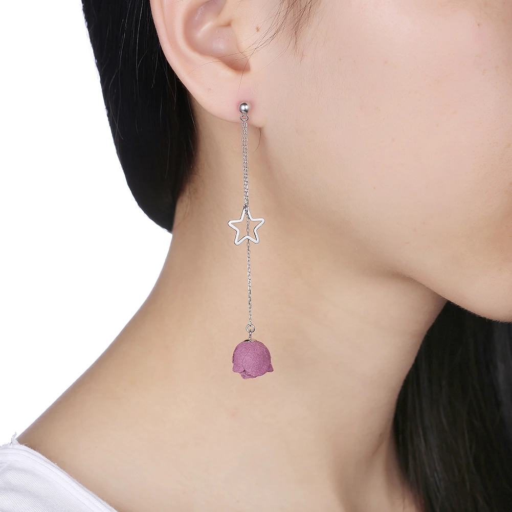 

SILVERHOO New Hollow Star 925 Sterling Silver Drop Earrings For Women Hanging Flowers Simple Earring Engagement Fine Jewelry