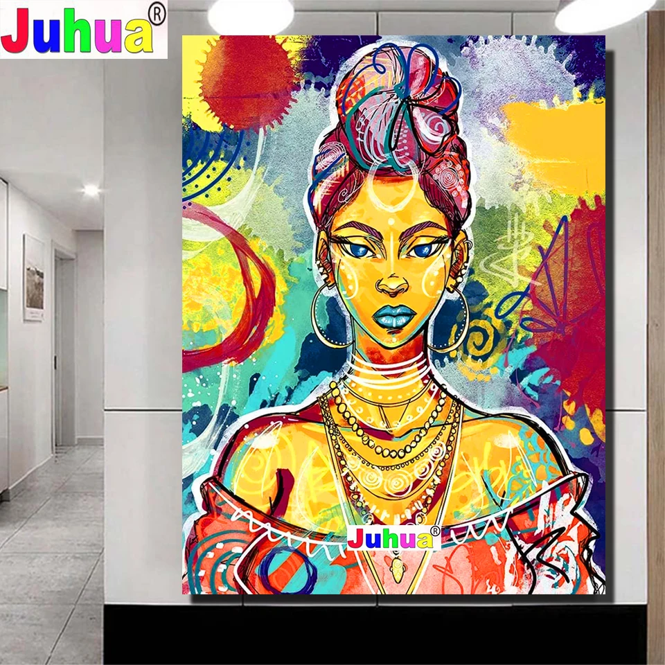 

Photo Custom diy diamond embroidery Graffiti African Girl, diamond painting full square round drill diamond mosaic Woman Fantasy