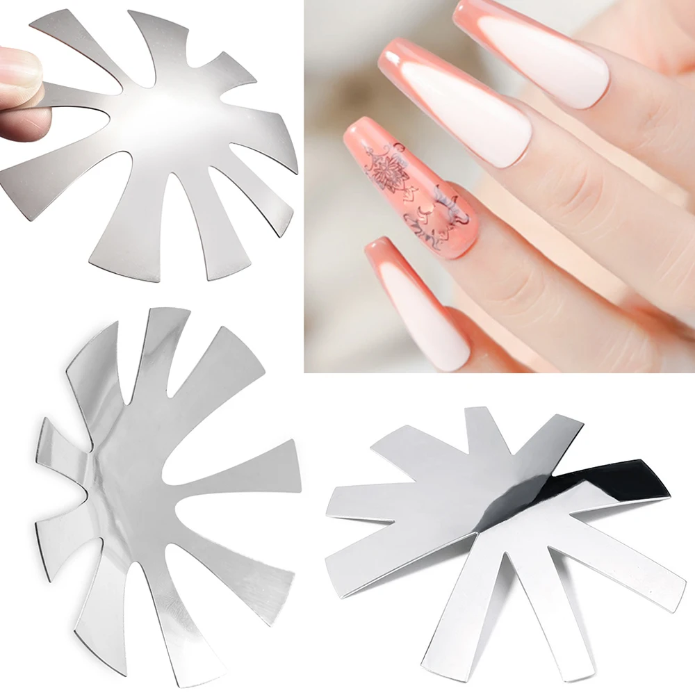 

New Hot French Nails Tips Manicure Edge Trimmer Pink White V Shape Easy French Smile Cut V Line Silver Pro 9 Size