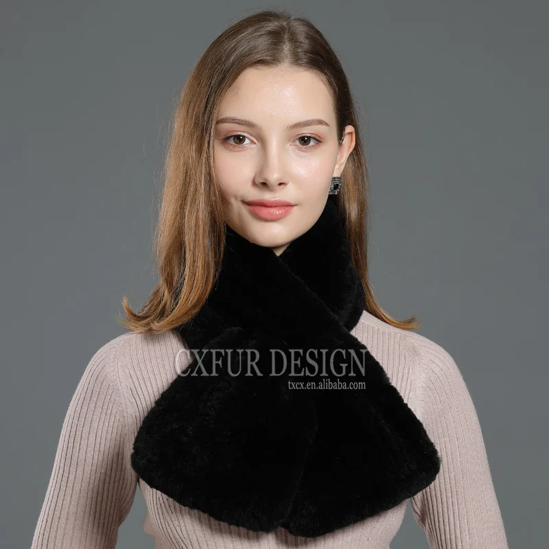 CX-S-33A Women Real Fur Handmade Scarf Knit Genuine Rex Rabbit Girls Natural Scarves Winter | Wraps