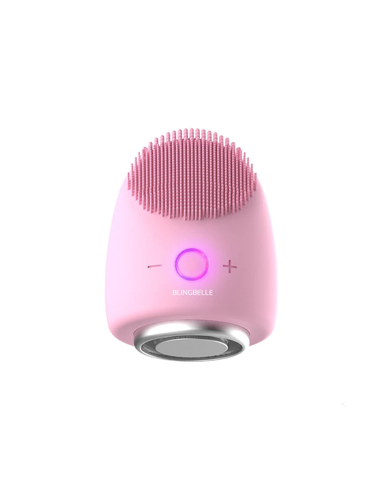 Pink Микротоки для лица аппарат для косметологии смас лифтинг машинка электропо силиконовый для снятия макияжа светодиодный светильник терапия нагревательный очиститель пор теплая Очищающая кисть для лица красота яйцо 4 в 1 - Цвет: Pink