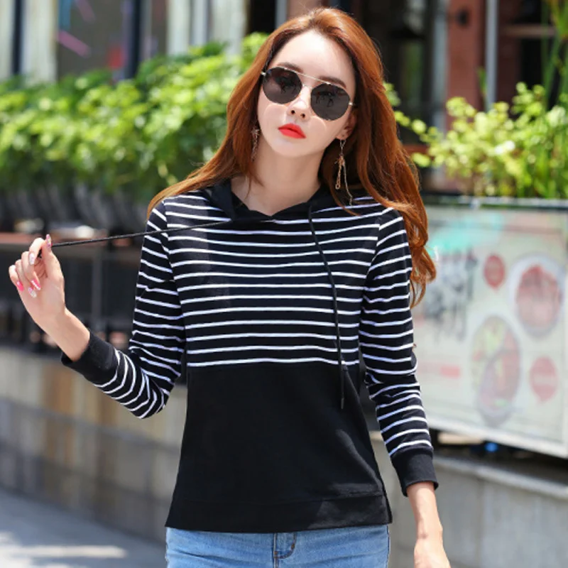 TOTNWANG 2019 new fashion slim stripe women's hoodies autumn winter cotton warm pullover tops basic simple bottom lady's | Женская
