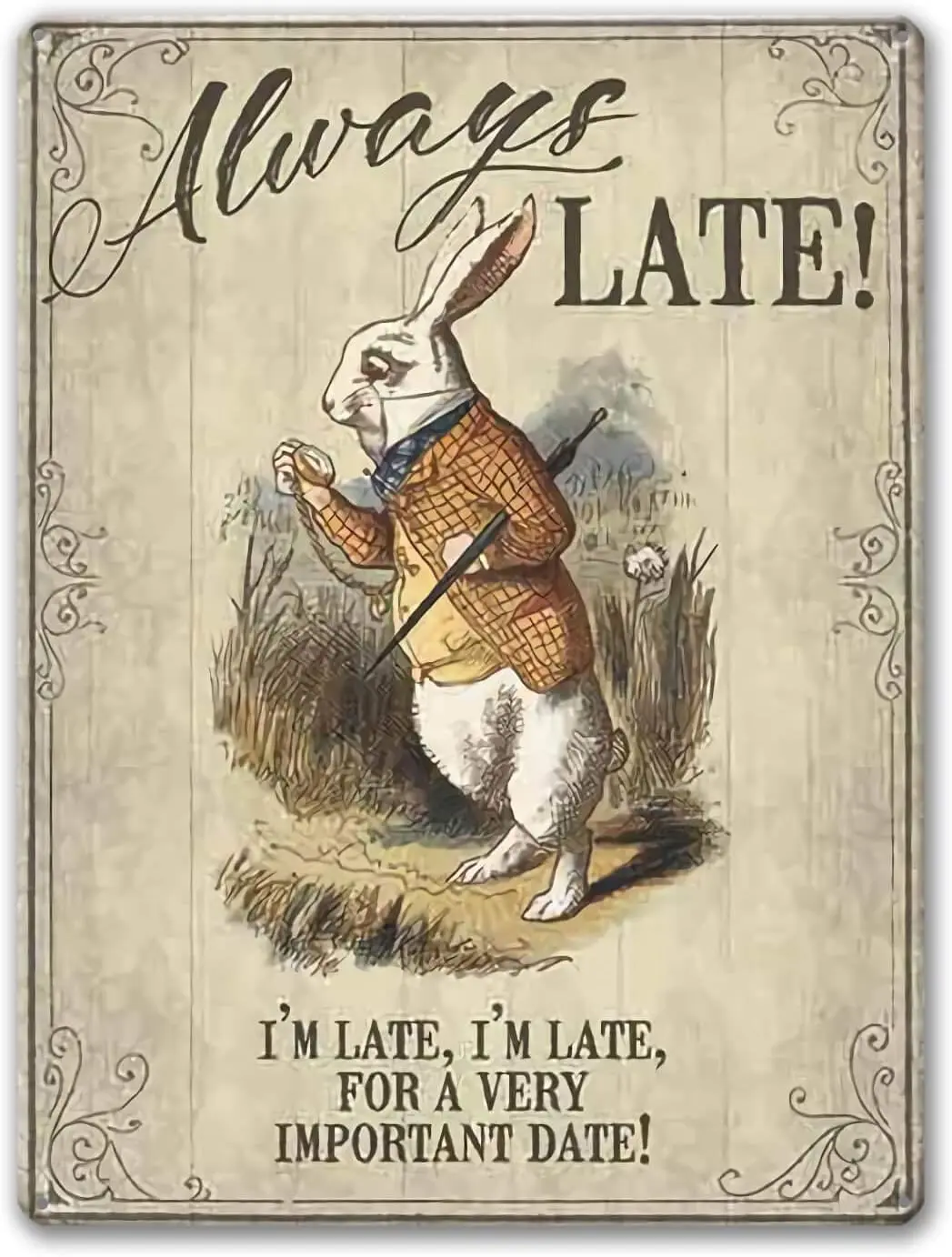 

Agedsign Alice in Wonderland Poster, Vintage Metal Tin Sign Always Late Quotes Decor Gifts for Girls Living Room Party