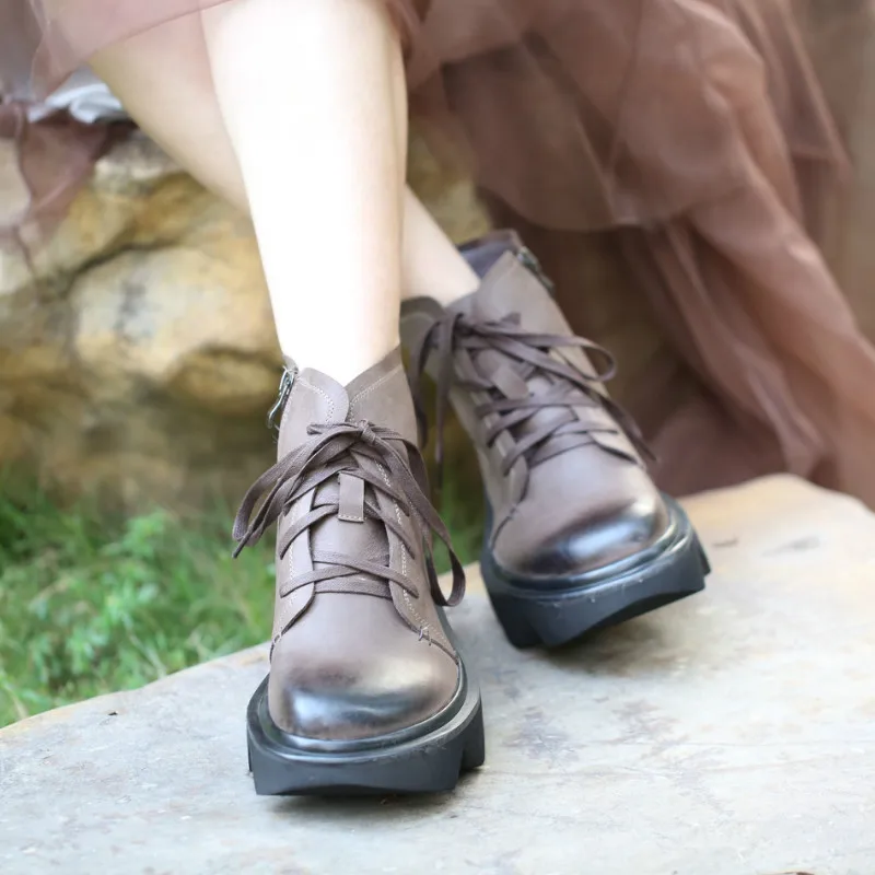 Женские кожаные ботинки Кроссовки Теплые зимние черные ручной работы на высоком