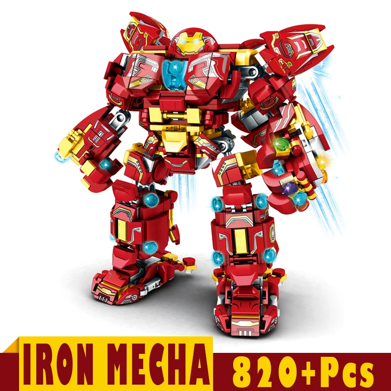 

2021 New 820+Pcs Iron Mecha Building Blocks Bricks Sets Mini Model Gifts for Boyfriend Kids Children Luminous Heroes Super