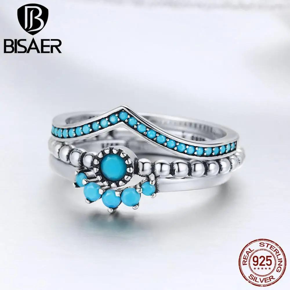 Серебряное 3 шт серебряное кольцо 925 пробы Серебряное синее CZ богемное волнистое кольцо на палец для женщин набор колец GXR368