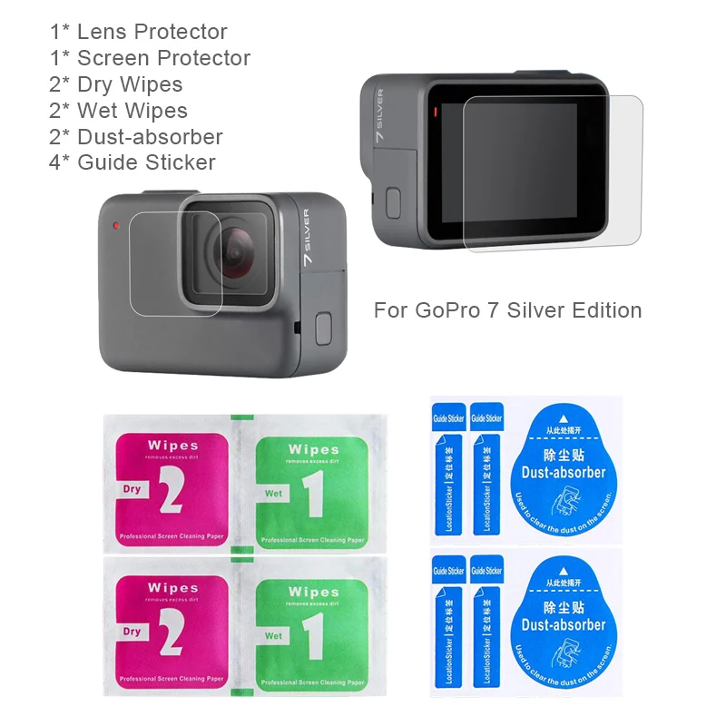 For GoPro 7 Silver Защита экрана для GoPro Hero 7 Black 6 5 Аксессуары защитная пленка Закаленное стекло для Go Pro Hero 7 белый и серебристый - Цвет: For GoPro 7 Silver