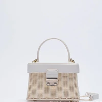 white customized flip vintage straw handbag woven crossbody bags casual portable for women basket straw rattan bag women box