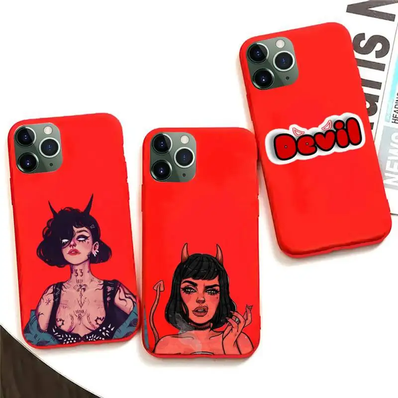 

Sexy Devil Woman Phone Case For Iphone 6 6s 7 8 Plus XR X XS XSmax 11 12 Pro Mini Max Candy Red Silicone Cover