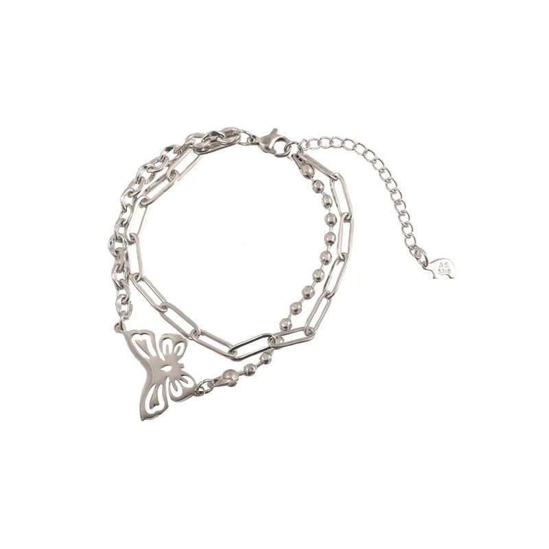 

LOVOACC Vintage Hollow Metallic Butterfly Charm Bracelet for Women Layered Silver Color Beaded Linked Chains Bracelets Gifts