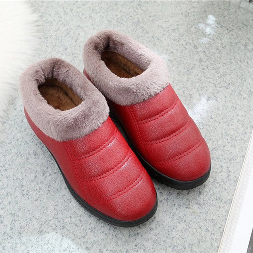 Женские зимние хлопковые ботинки на плоской подошве без застежки с теплым мехом