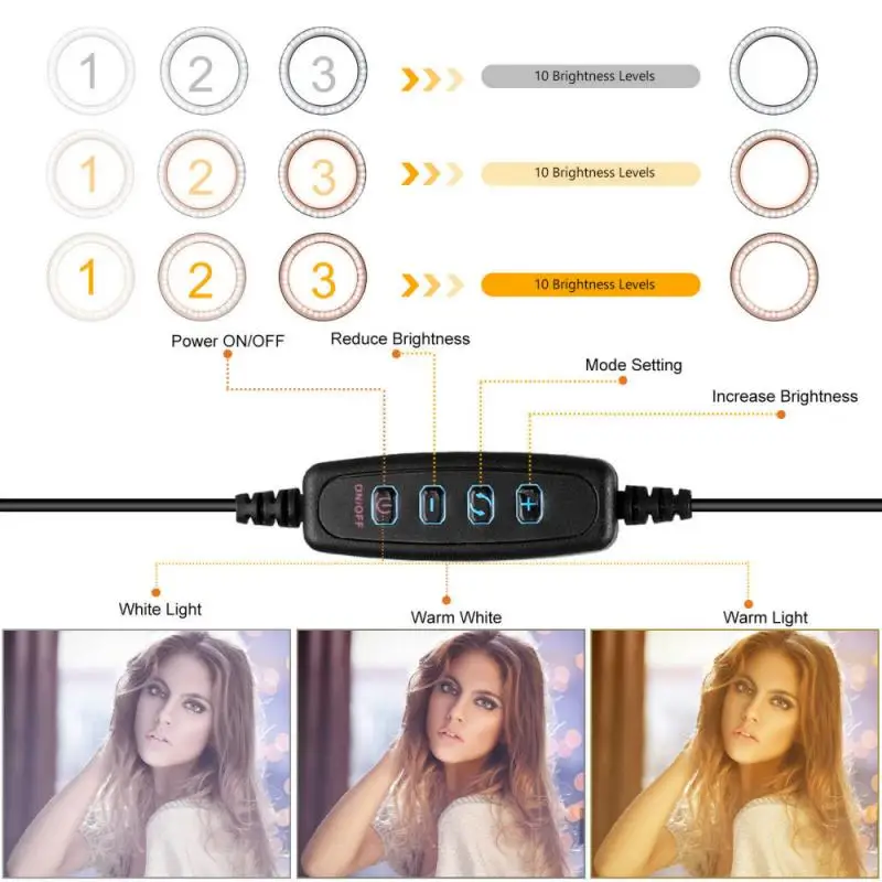 Светодиодный кольцевой светильник лампа 26 см с регулируемой яркостью со