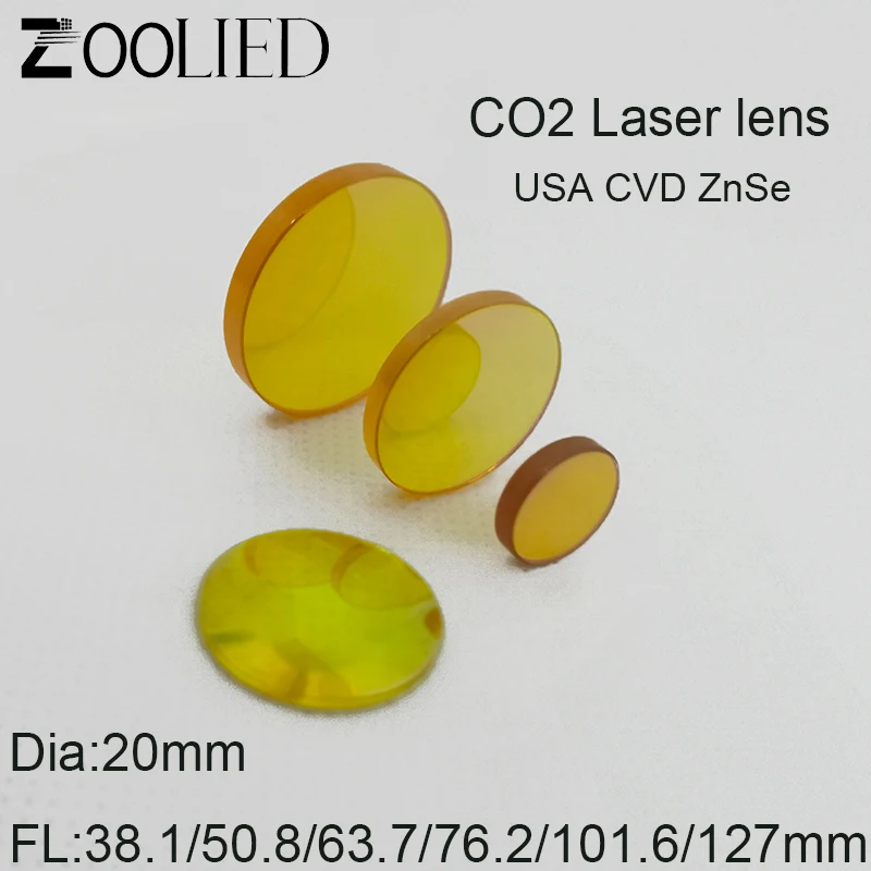

ZnSe Lens Dia :20mm FL38.1 50.8 63.7 76.2 101.6 127mm AR Coatting Focus Lens Plano-convex lens For CO2 Laser Cutting Machine