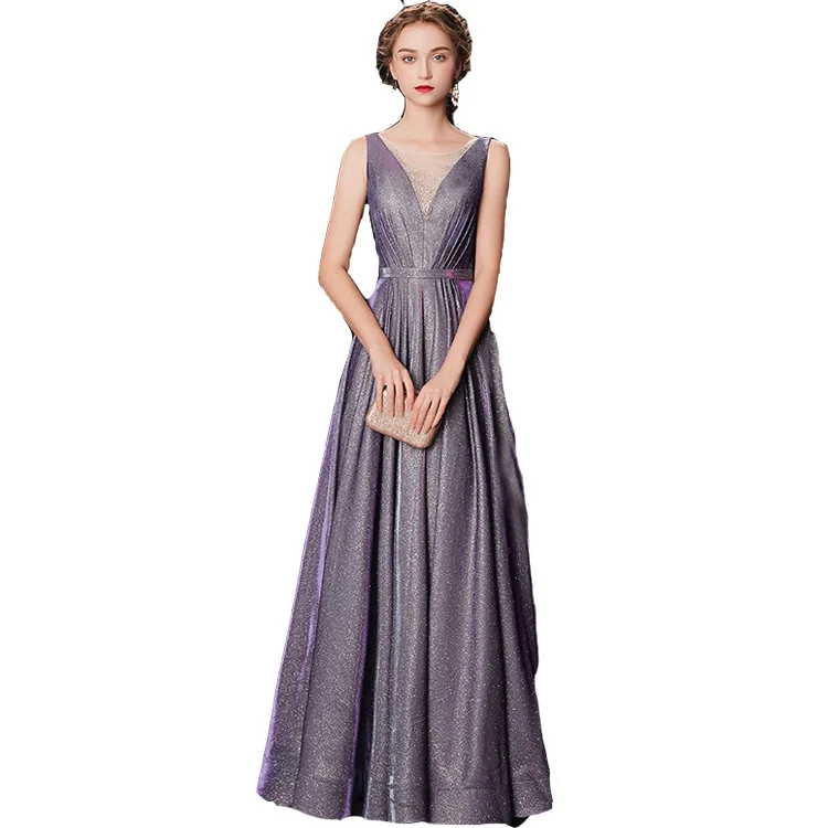 

Cheap Evening Dresses with Illusion Neck Beaded Lace-up Back Prom Party Gowns Fashion Shining Sky Farbic Long A Line Dubai