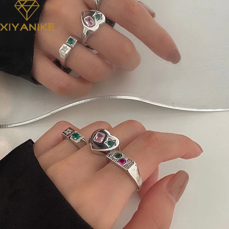 

GOLDRIA 925 Sterling Silver Star Love Heart Micro-inlaid Zircom Smooth Ring Women Fashion Sweet Style Exquisite Jewelry Party