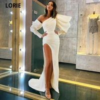 lorie couture evening gowns mermaid one shoulder long sleeve high split formal prom party dress ruffle runway fashion dress