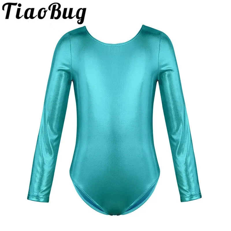 TiaoBug Girls Long Sleeve Ballet Gymnastics Leotard Dance Wear Children Fashion Shiny Sports Bodysuit Kids Stage Costume |