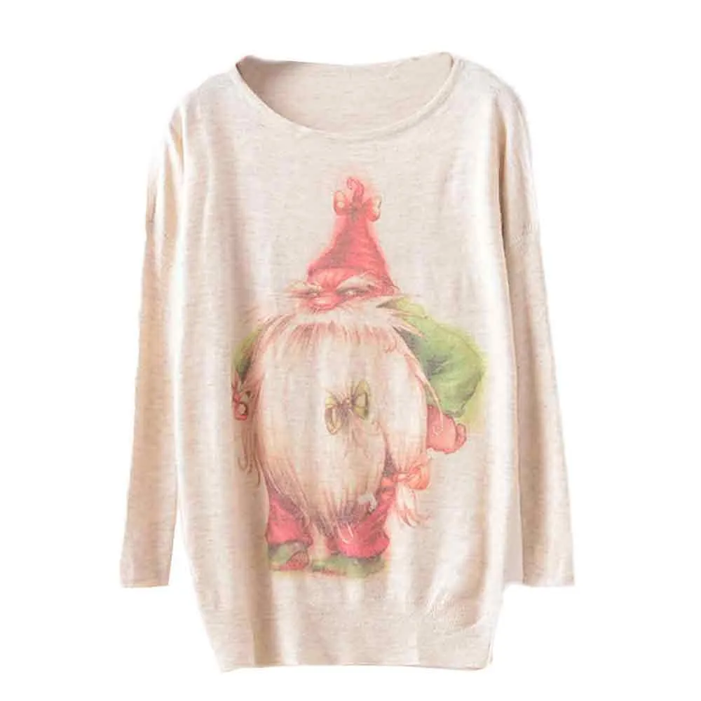Women's Sweater New Batwing Sleeve Round Neck Christmas Print Autumn Winter Fashion Casual Warm Loose Comfortable Jumper#S