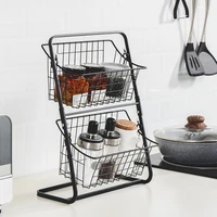 iron kitchen shelves spices fruits and vegetables standing rack two tier assembled bathroom cosmetic storage baskets