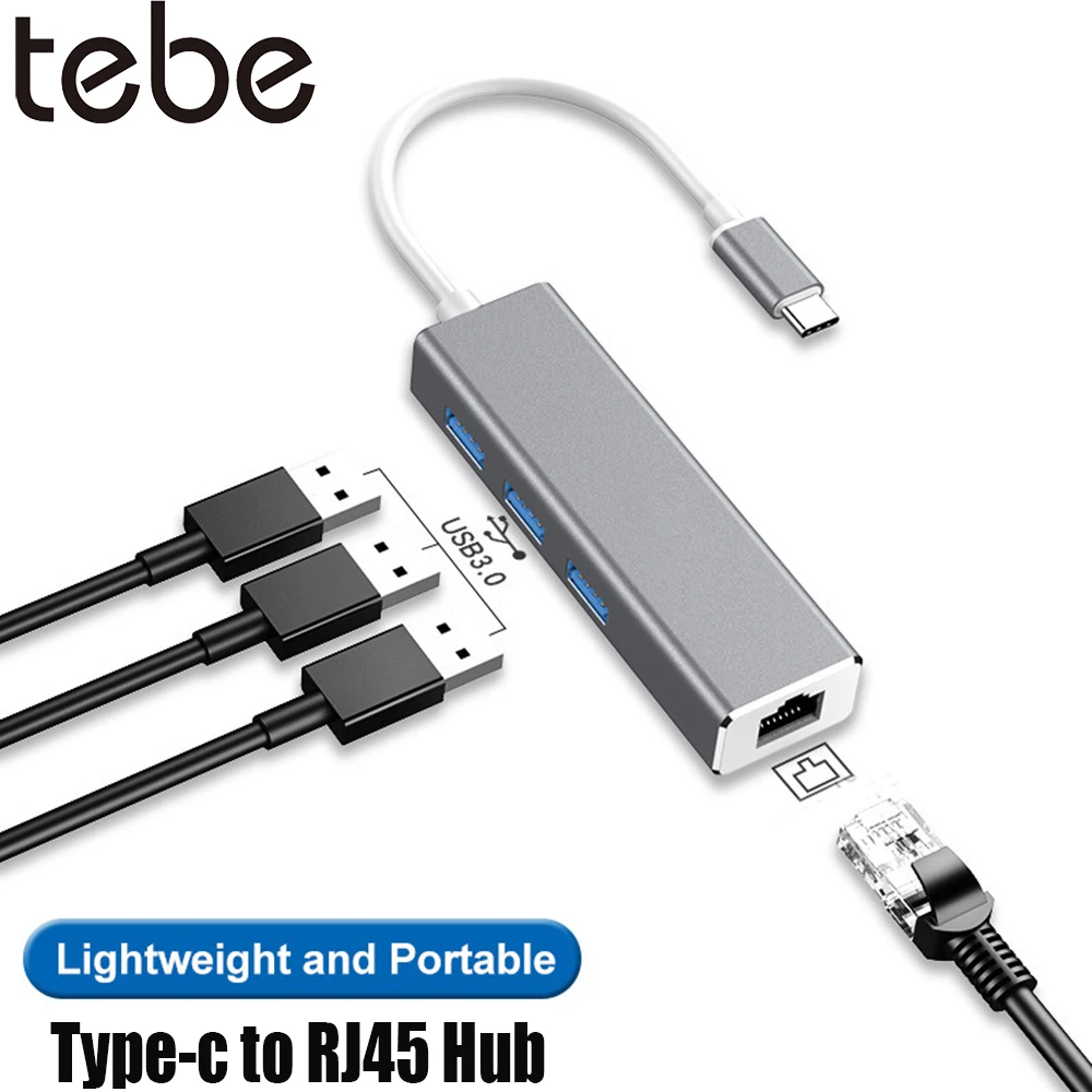 Адаптер tebe 4 в 1 с 3 портами USB 0 Type C к Rj45 Lan Ethernet сетевой разветвитель адаптер для