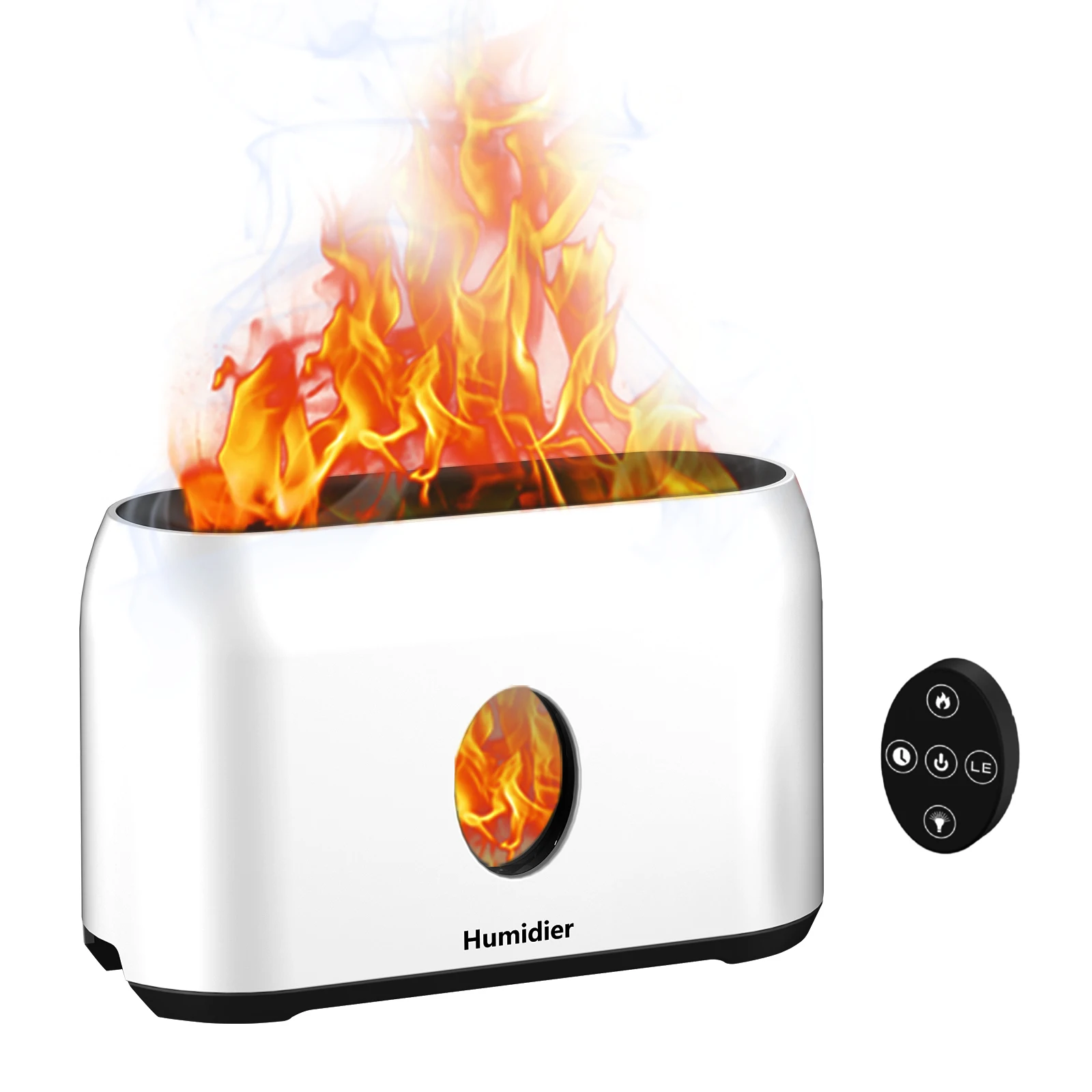 

Simulation Flame Mist Humidifier With Remote Control Night Light Quiet Humidifier Cool Desktop USB Humidifier for Home Auto-off