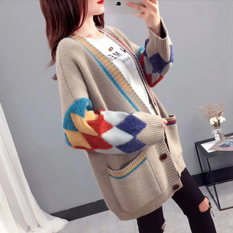 

2020 new sweater women retro casual fashion loose outer wear autumn and winter temperament knitted jacket women long sleeves