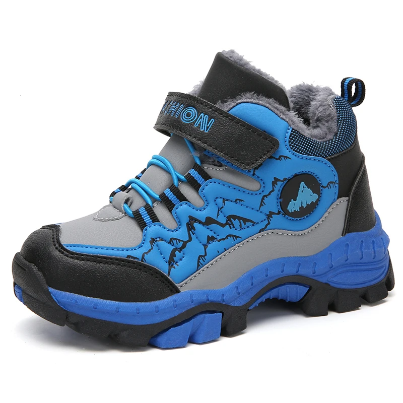 blue winter shoes Детская походная обувь для девочек; нескользящие брендовые зимние кроссовки для мальчиков; уличные теплые ботинки с мехом; спортивная обувь для подростков; Новинка - Цвет: blue winter shoes
