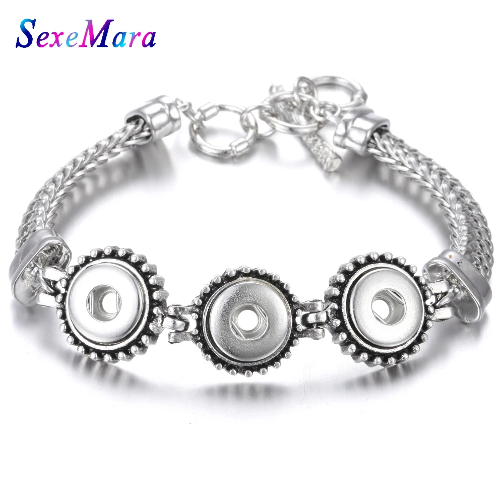 Новый браслет с кнопками застежками 12 мм винтажный металлический серебристый