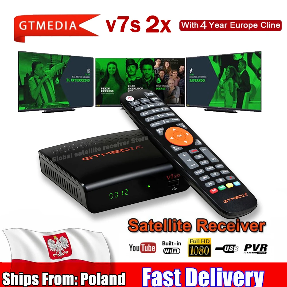 

GTmedia V8X FTA satellite receiver DVB-s2/S2X full hd h.265 same gtmedia V7 s2x with USB wifi free upgrade V8 nova V7s Receptor