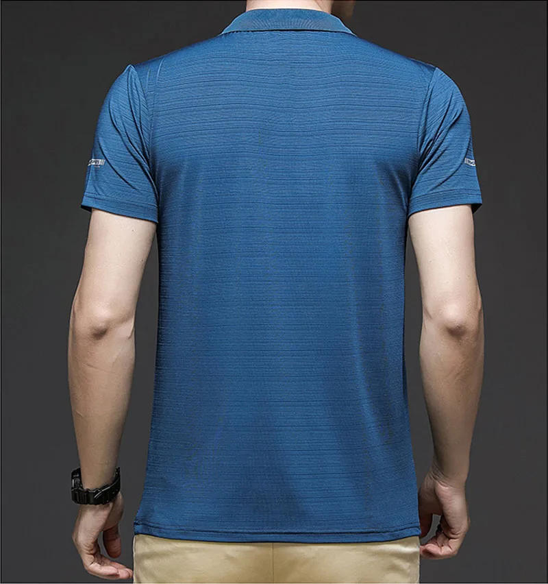 

iSurvivor 2021 Summer New Loose Casual Men's Business Ice Silk Polo Shirt Plaid Solid Color Short-sleeved Men's T-shirt