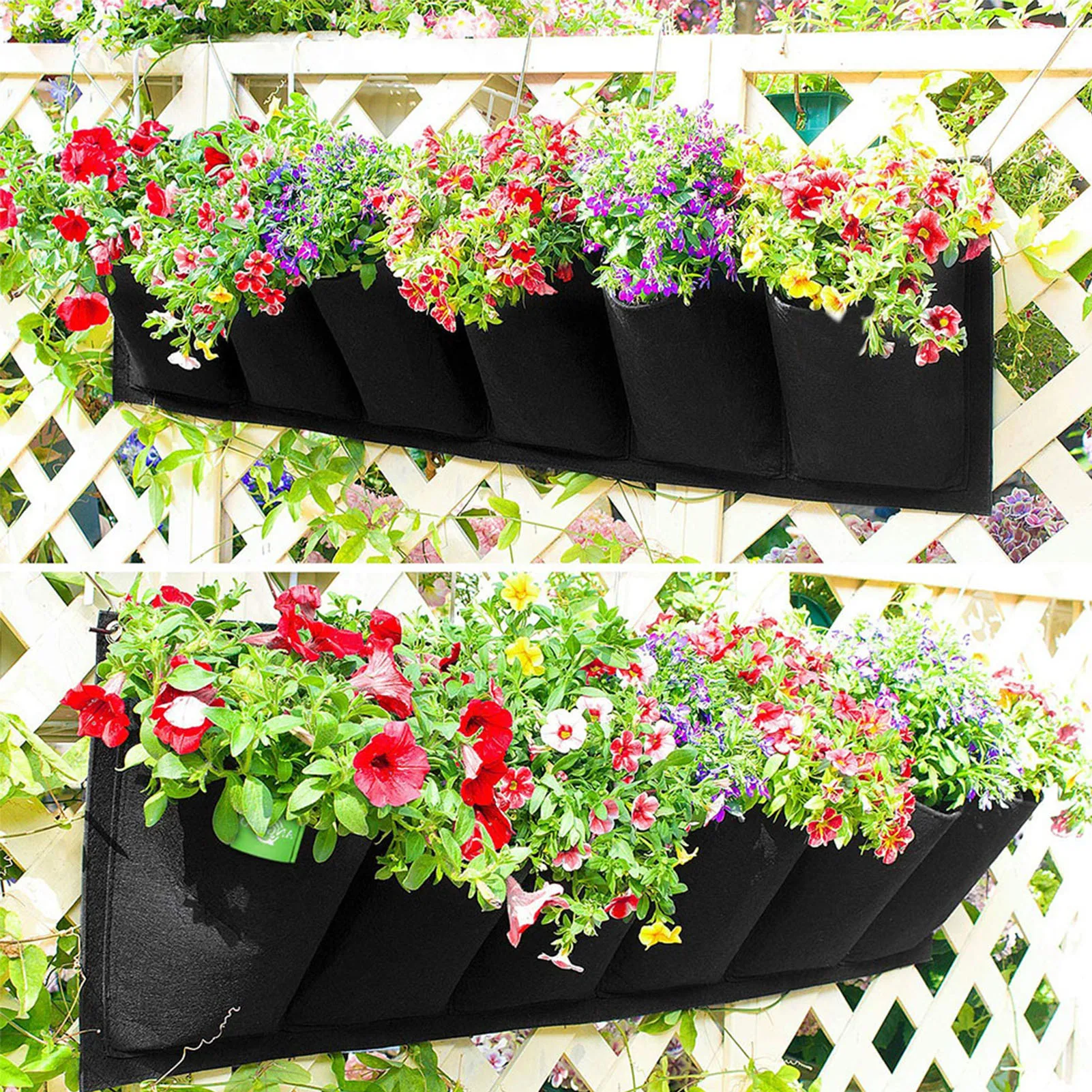 

107 X 30cm 6 Pocket Green Vertical Garden Planter Wall-mounted Planting Flower Grow Bag Vegetable Fruit Home Garden Supplies