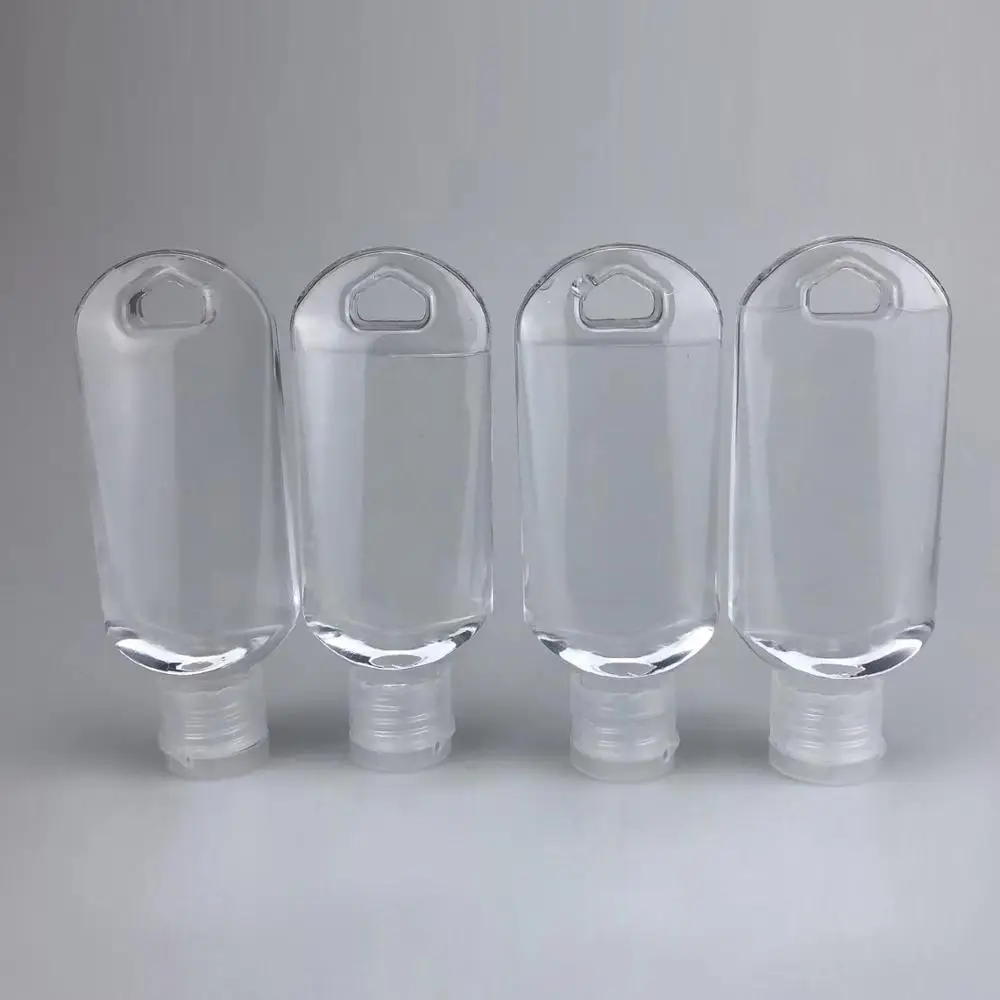 Botella rellenable de Alcohol vac&iacute;a con gancho para llavero, botella de desinfectante de manos de pl&aacute;stico transparente para viaje, 50ML, #39685-4