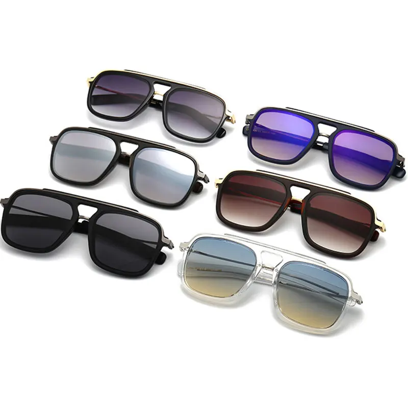 

New Square Metal Sunglasses Flat Top Retro Cool Glasses Men Women Oversized Brand Design Sun Glasses Female Trendy Shades Uv400