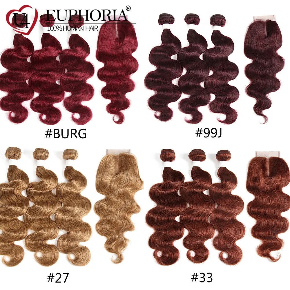 Объемные волнистые волосы 3 пряди с закрытием 27 30 33 Бург 99J цвет бразильские Remy