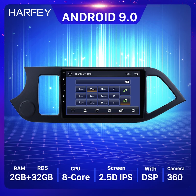 Автомобильный мультимедийный плеер Harfey Android 9 0 GPS для 2011 2012 2013 2014 KIA PICANTO Morning HD 1024*600