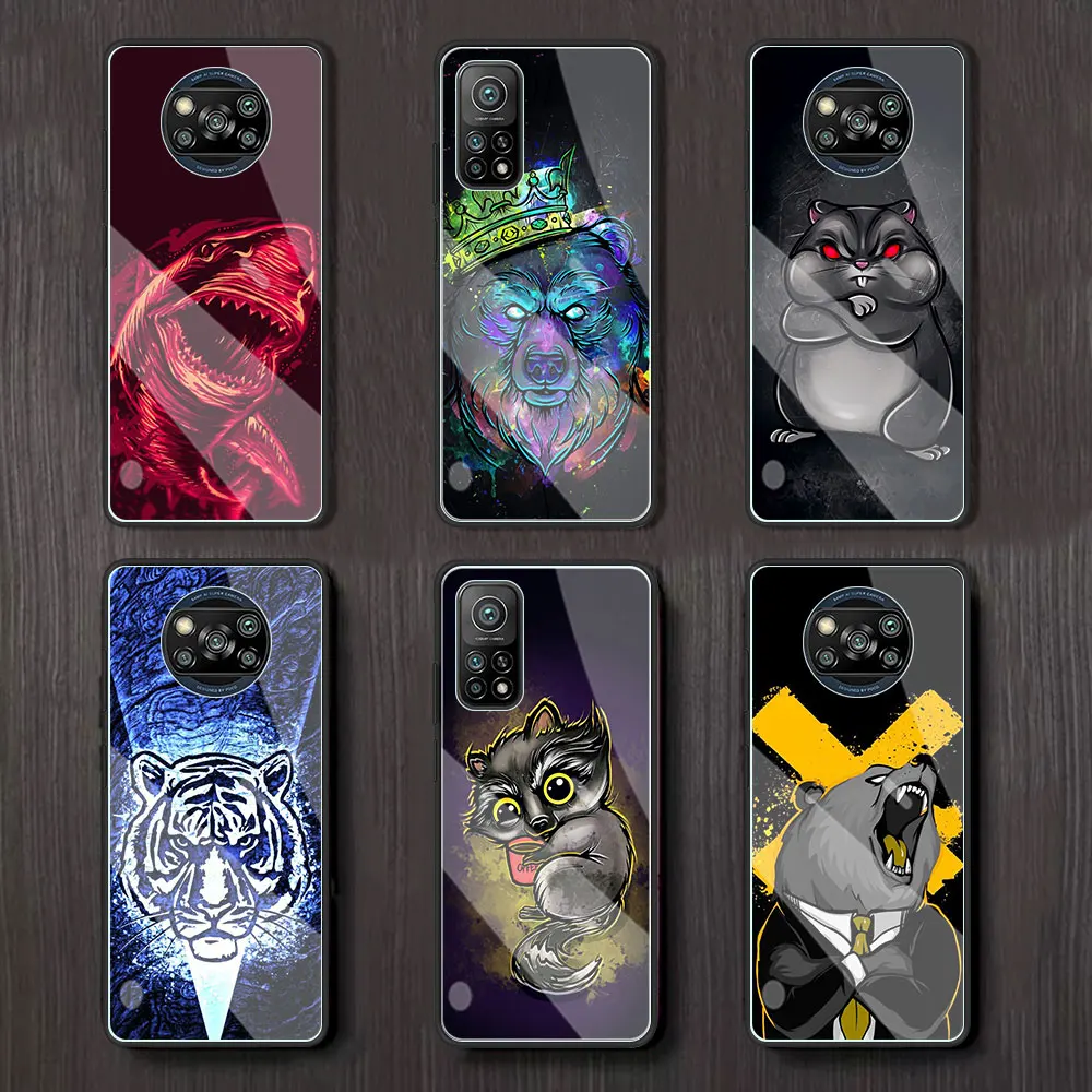 

Lion Wolf Tiger Bear Rabbit Shark Phone Case for Xiaomi Mi Poco X3 NFC 10T Pro 9T 11 Cover Redmi Note 9S 8 Pro 9 7 Glass Shell