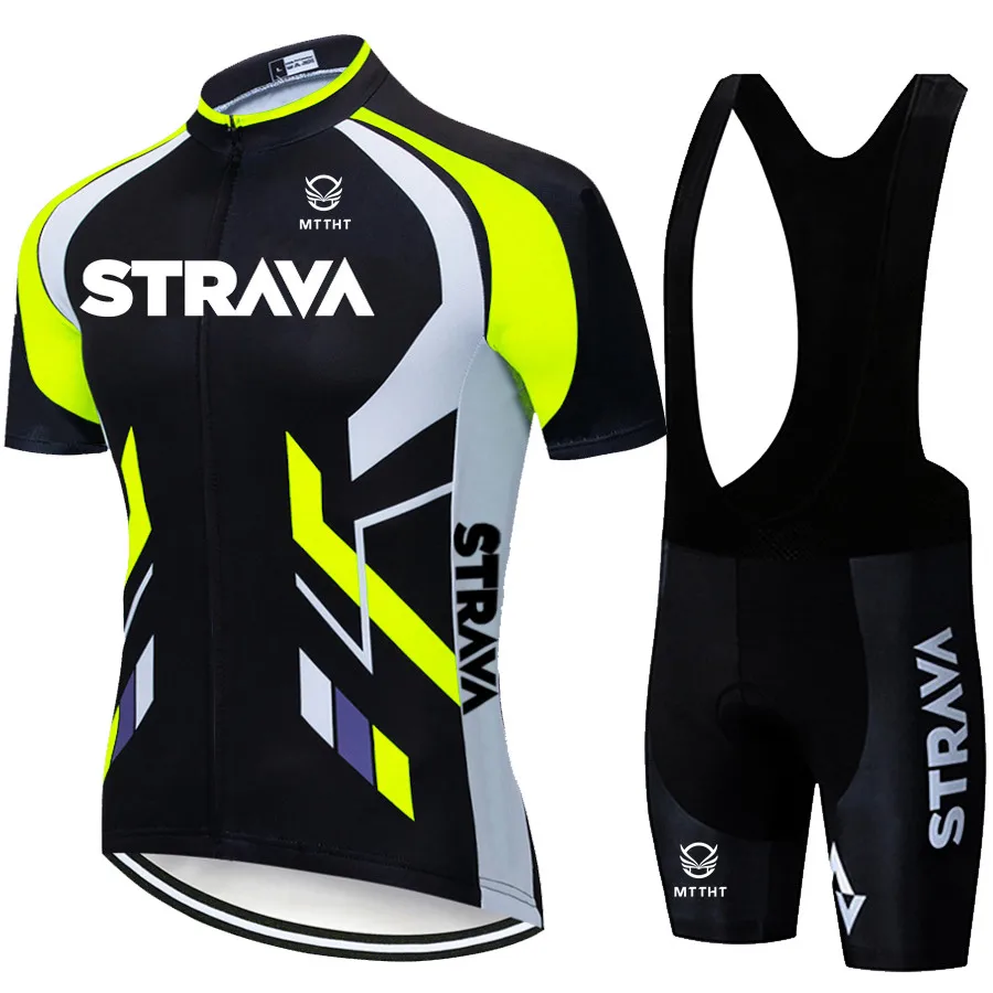 

STRAVA Cycling Jersey sets red Bicycle Short Sleeve Cycling Clothing Bike maillot Cycling Jersey Bib shorts Fluorescent Green