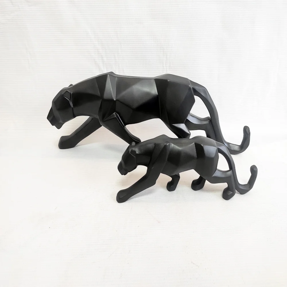 

Panther Statue Animal Figurine Abstract Geometric Style Resin Panther Leopard Sculpture Home Office Desktop Decorations Ornament