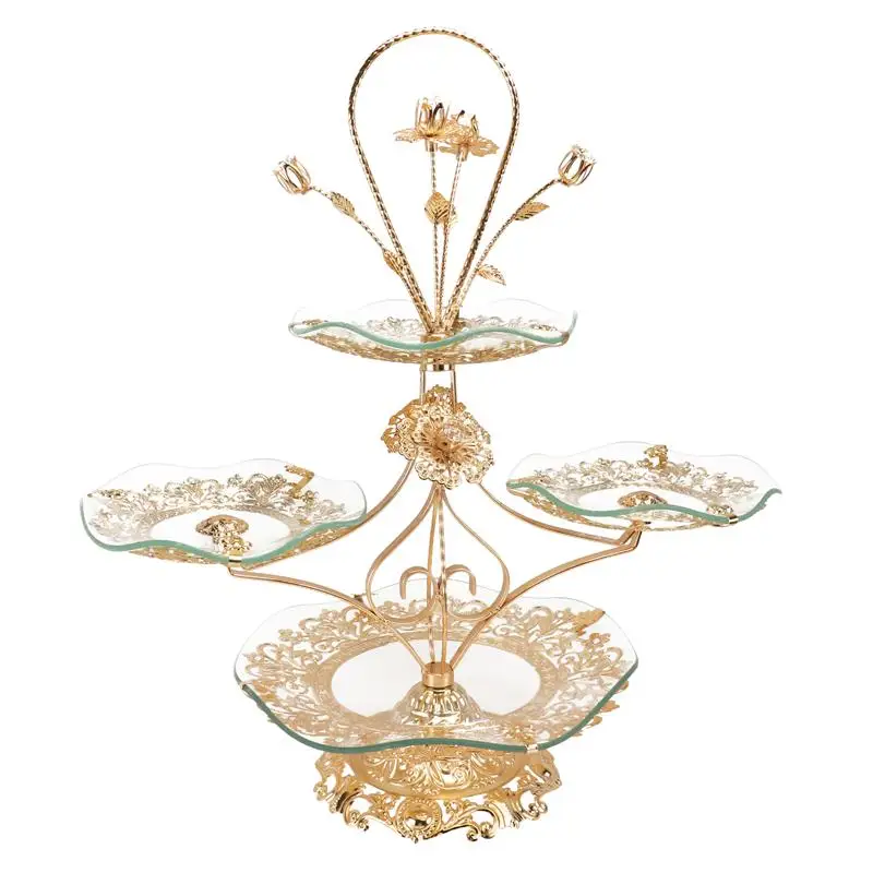 Luxurious Crystal Fruit Tray Multi-Layer European Cake Birthday Party Gift Kitchen Storage Candy Holder (Golden) | Дом и сад