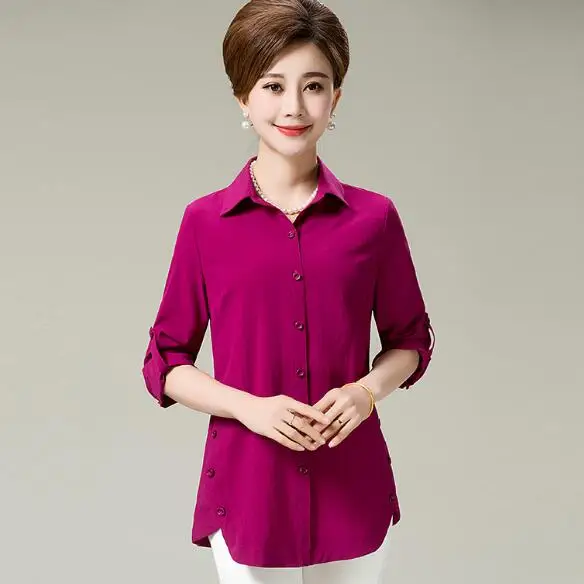 Новинка 2020 весна-осень женские рубашки среднего возраста чистый цвет топы с
