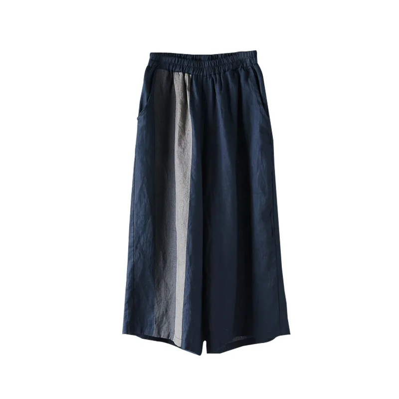 

2020 New Summer Calf-length Pants Casual Elastic Waist Loose Solid Color Wide Leg PantsClothes Vintage Women Pants