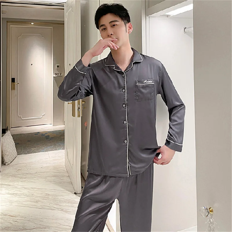 (Tops + Pants) Men's Pure Cotton Short Sleeve Pajamas Suit Casual Fashion Printed Loose Thin Lapel Cardigan Home Service 2021