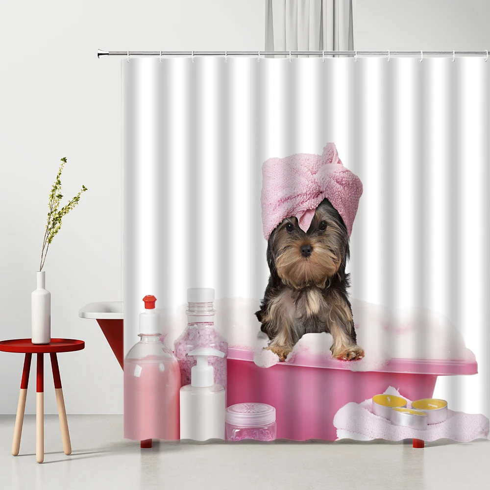 

Забавные шторы для душа в ванную комнату с животными и крючками для купания с милой собакой для ванны с мультяшным рисунком из полиэстера мо...