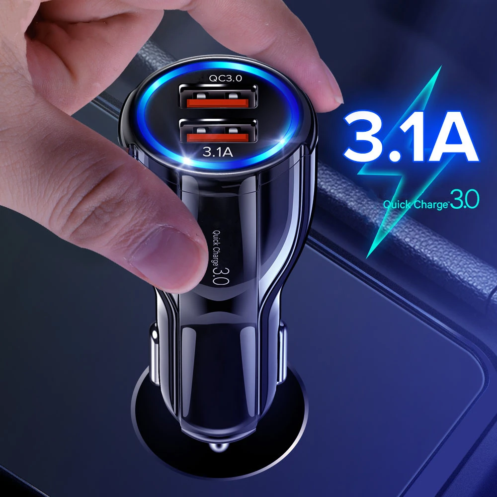 Автомобильное зарядное устройство ROCK QC 3,0 с двумя usb-портами для iPhone, samsung, Xiaomi, Quick Charge 3,0 2,0, зарядное устройство для мобильного телефона, 2 порта, USB, быстрое автомобильное зарядное устройство