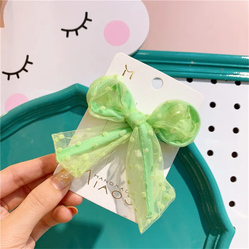 Милые кружевные заколки для волос в горошек принцессы с большим бантом девочек